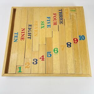 Vintage Wooden Montessori Numbers Rods Pattern Puzzle Early Learning Toy w Tray